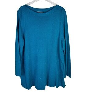 Karen Scott Womens 2X Teal Blue Speckled Boatneck Long Sleeve Tunic Sweater
